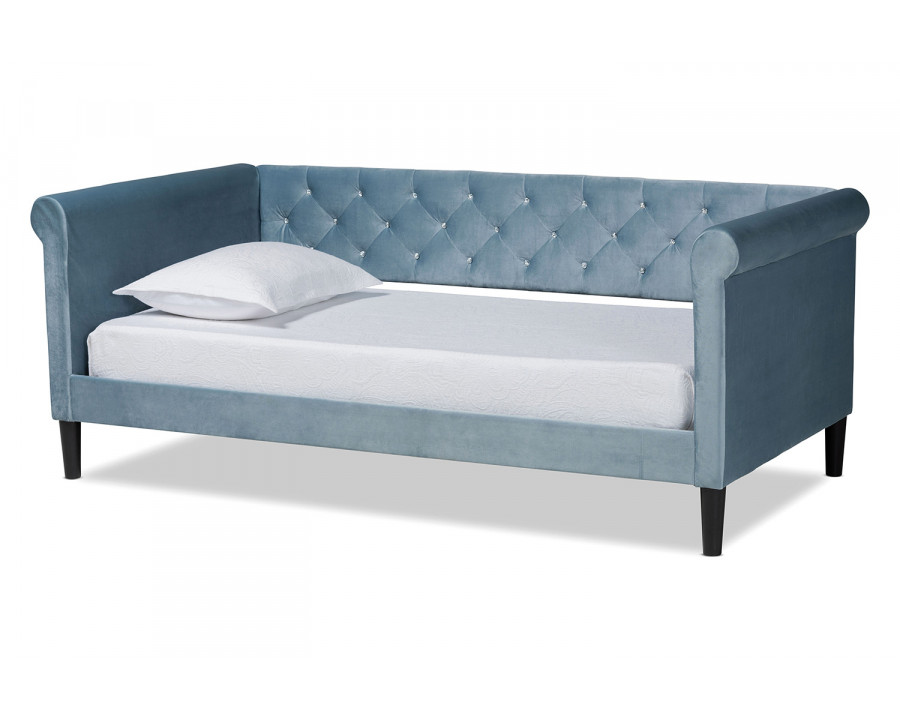 Baxton Cora Modern Twin Size Daybed - Light Blue Velvet