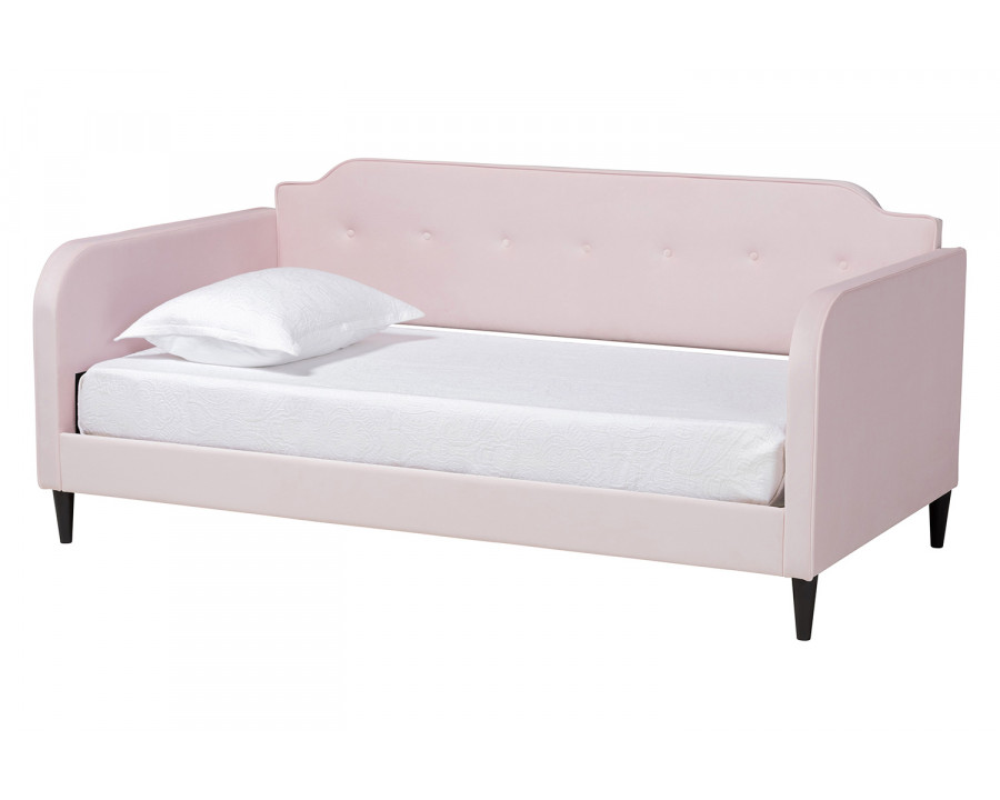 Baxton Kaya Modern Twin Size Daybed - Light Pink Velvet