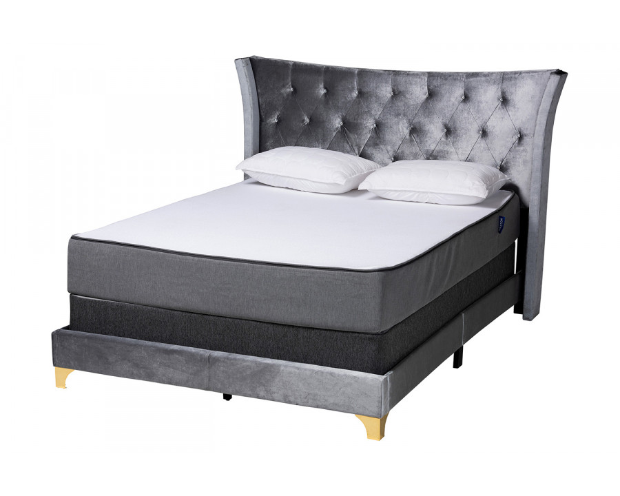 Baxton Easton Contemporary Glam Queen Size Panel Bed - Gray Velvet