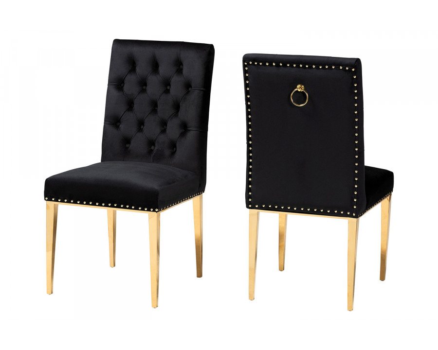 Baxton Caspera Contemporary Glam 2-Piece Dining Chair Set - Black Velvet