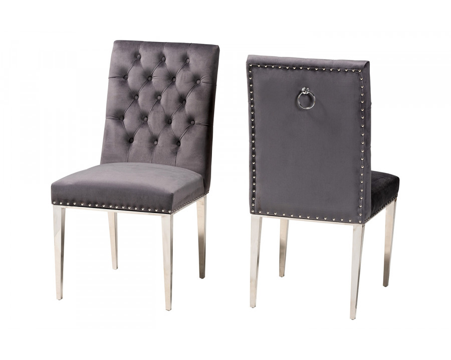 Baxton Caspera Contemporary Glam 2-Piece Dining Chair Set - Gray Velvet