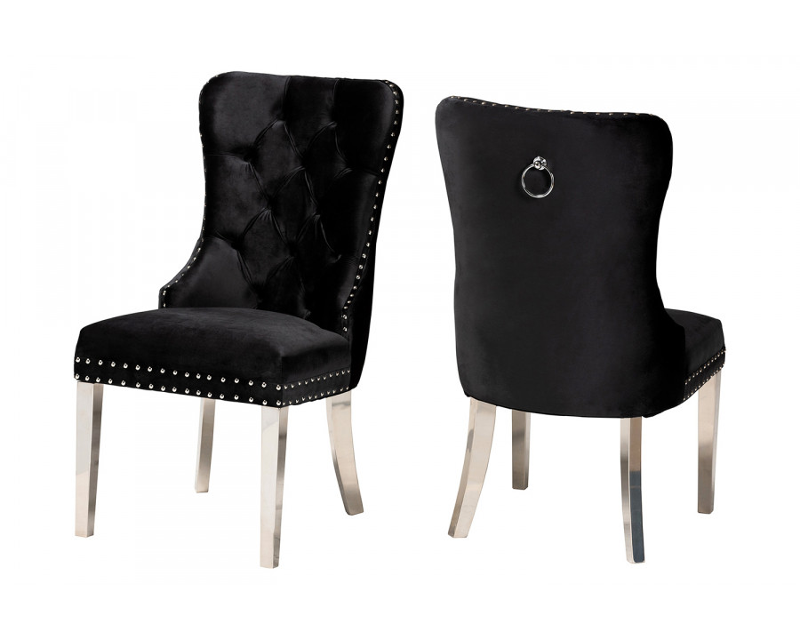 Baxton Honora Contemporary Glam 2-Piece Dining Chair Set - Black Velvet