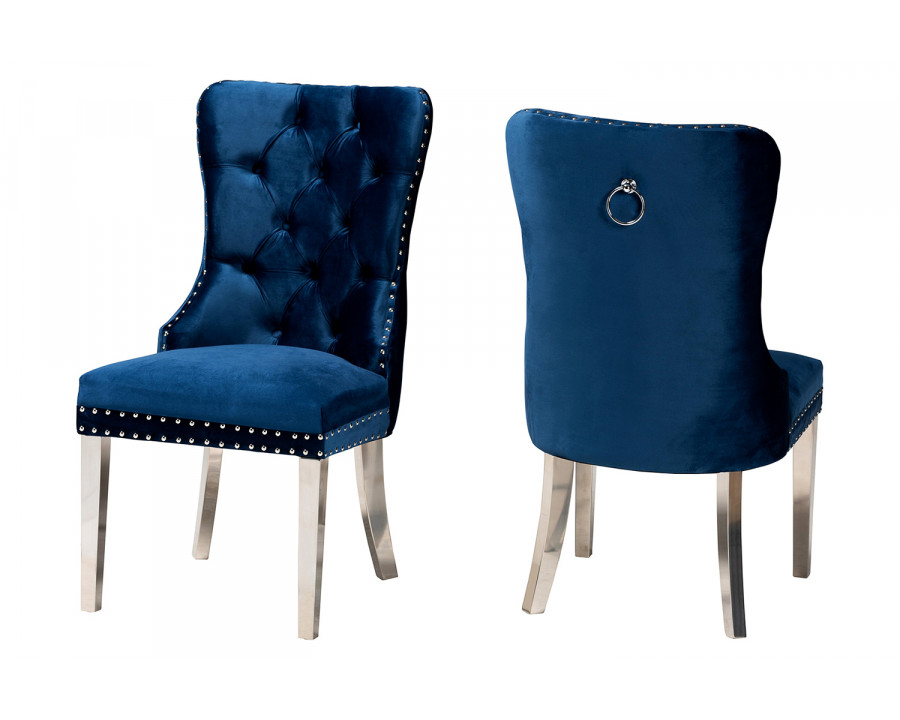 Baxton Honora Contemporary Glam 2-Piece Dining Chair Set - Blue Velvet