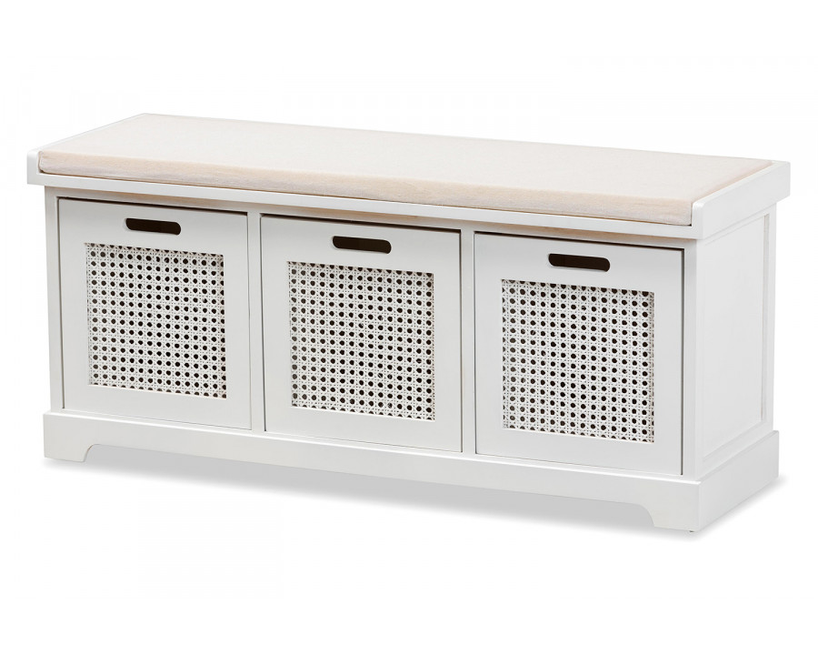 Baxton - Tabor Modern 3-Basket Storage Bench with Rattan Accent