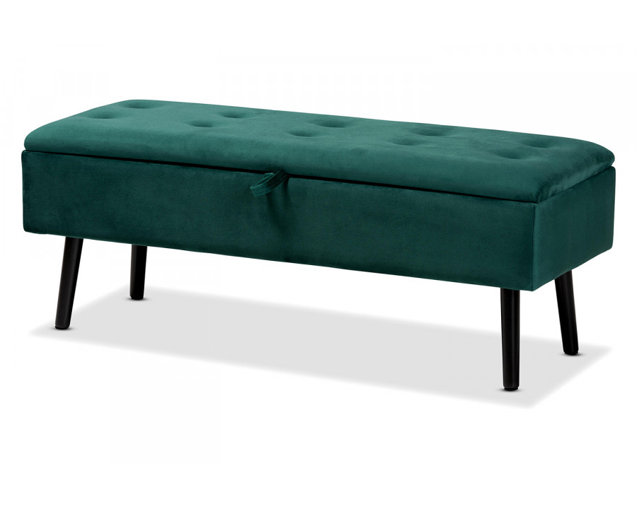 Baxton Caine Modern Storage Bench - Green Velvet