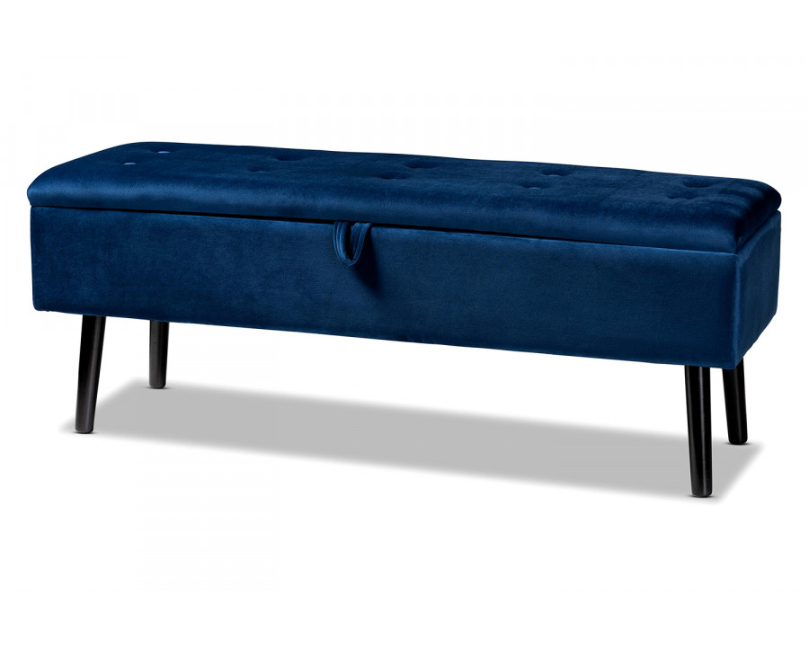 Baxton Caine Modern Storage Bench - Navy Blue Velvet