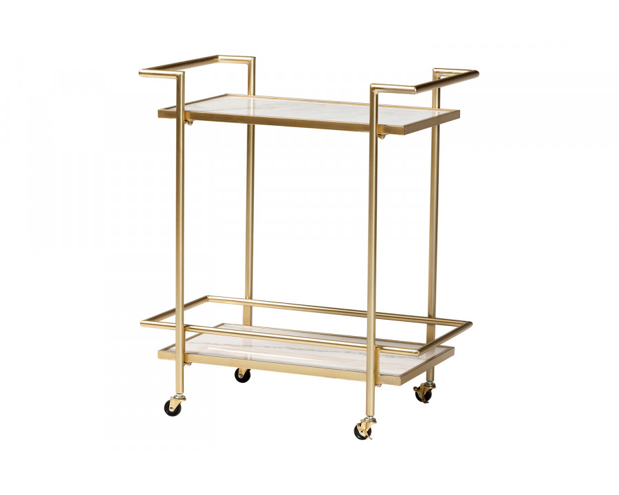 Baxton - Louise Contemporary Glam 2-Tier Wine Cart