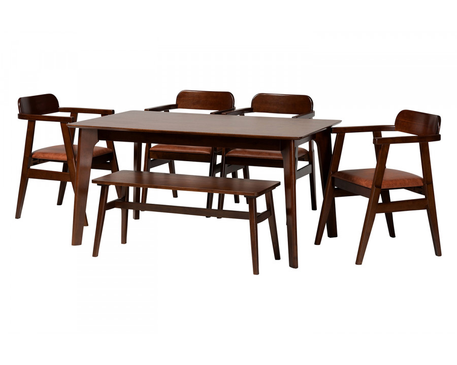 Baxton Cleo Mid Century Modern 6 Piece Dining Set - Light Brown