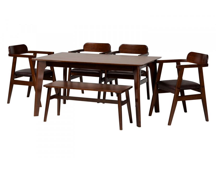 Baxton Cleo Mid Century Modern 6 Piece Dining Set - Dark Brown