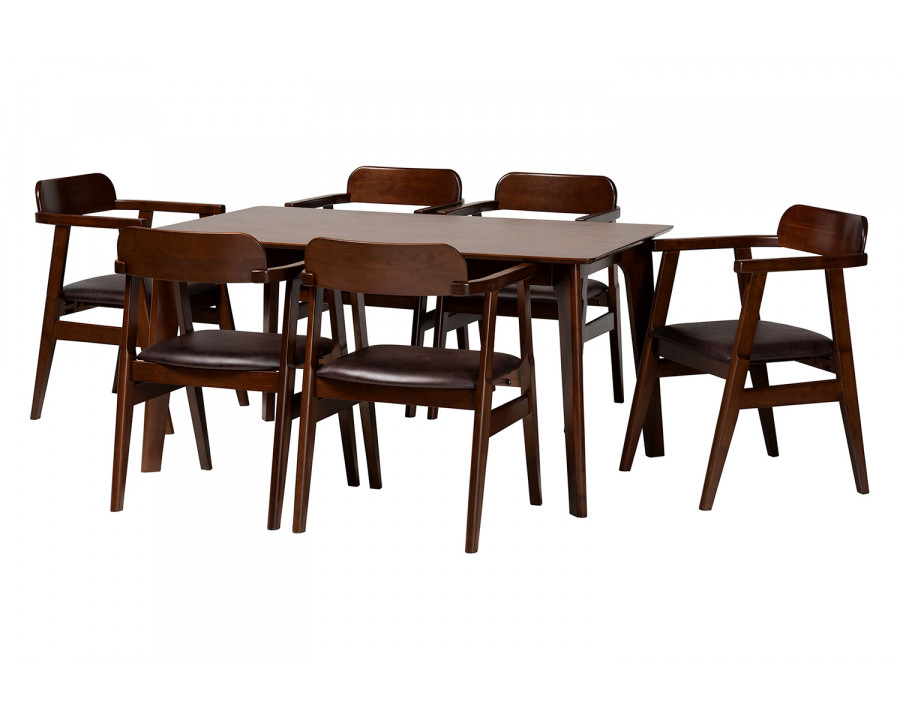 Baxton Cleo Mid Century Modern 7 Piece Dining Set - Dark Brown