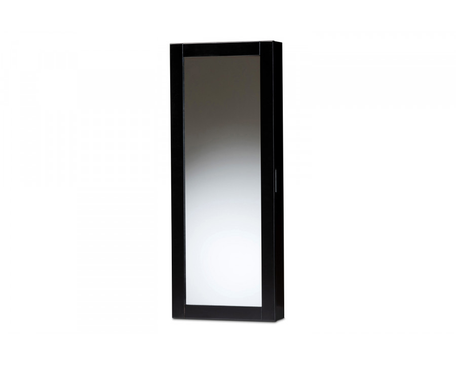 Baxton Pontus Modern Wall-Mountable Jewelry Armoire with Mirror - Black