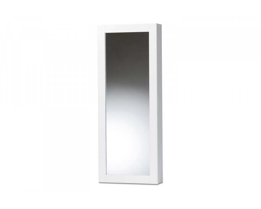 Baxton Pontus Modern Wall-Mountable Jewelry Armoire with Mirror - White