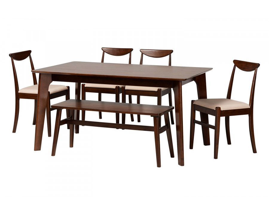 Baxton Delphina Mid Century Modern 6 Piece Dining Set - Beige