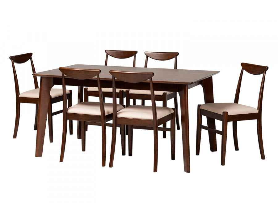 Baxton Delphina Mid Century Modern 7 Piece Dining Set - Beige