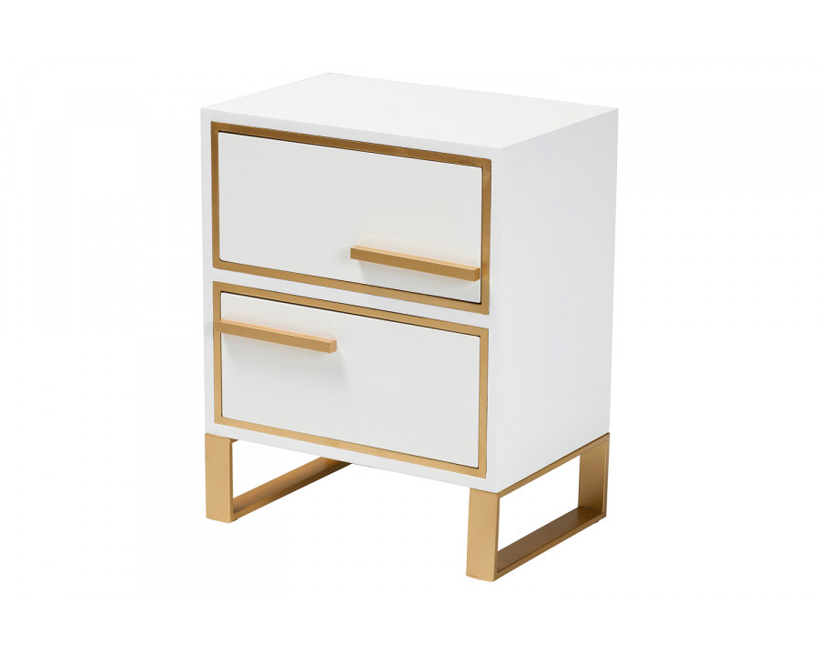 Baxton Giolla Contemporary Glam 2-Drawer End Table - White