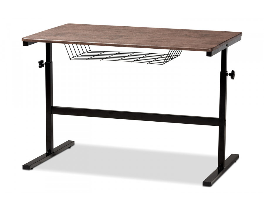 Baxton Anisa Modern and Industrial Walnut Finished Wood and Black Metal Height Adjustable Desk