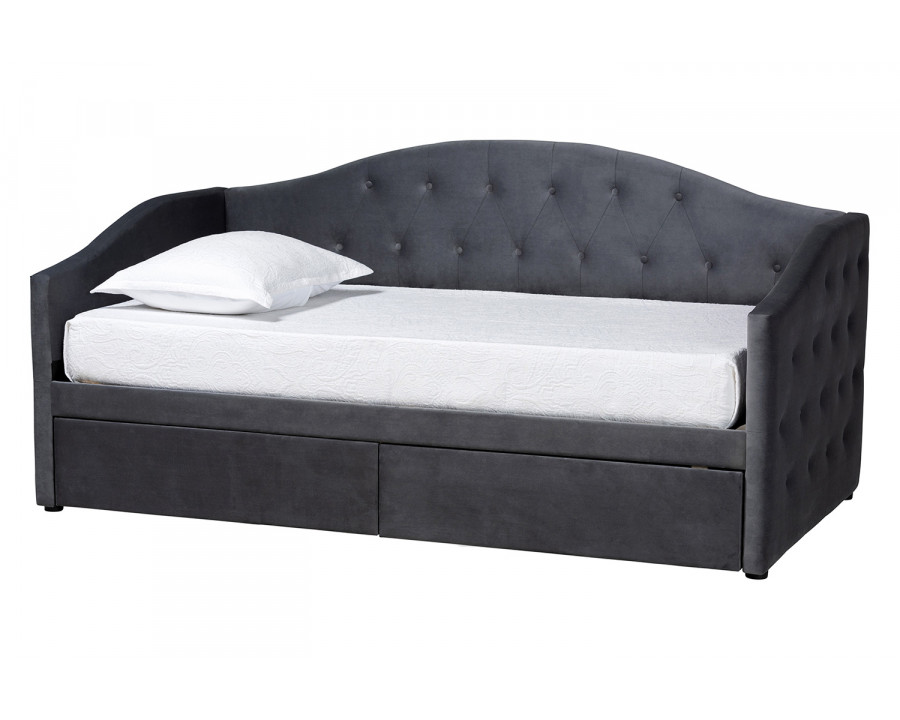 Baxton Mansi Modern 2-Drawer Daybed - Gray Velvet