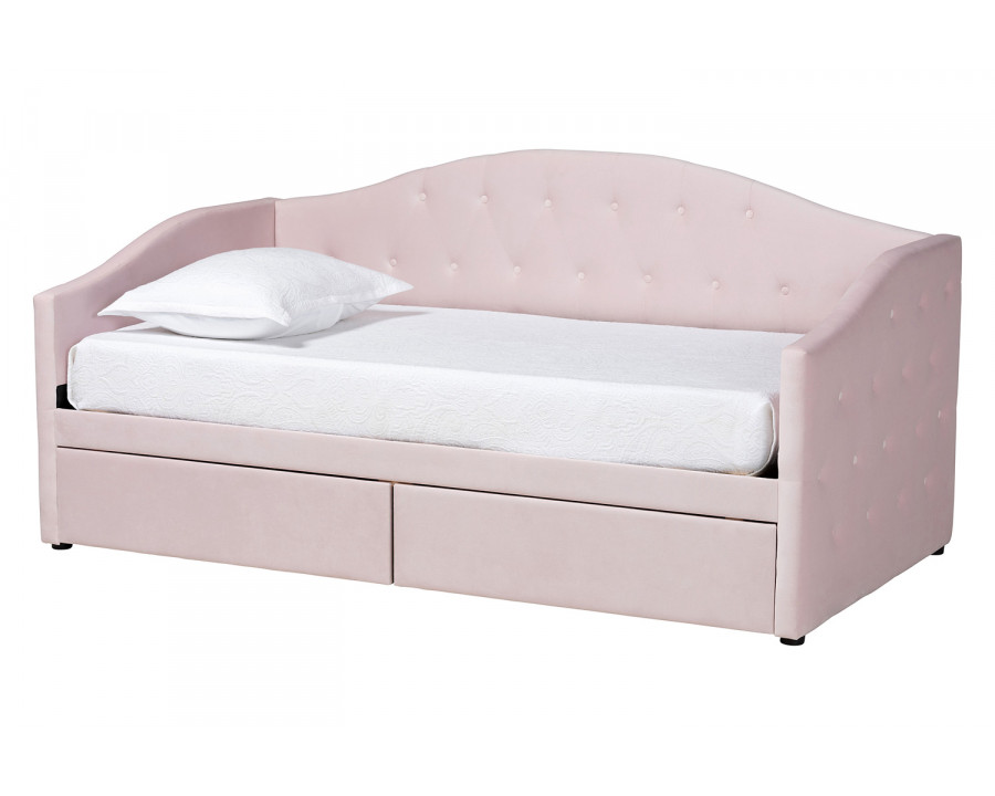 Baxton Mansi Modern 2-Drawer Daybed - Light Pink Velvet