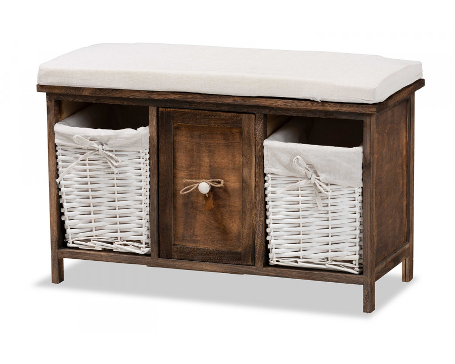 Baxton - Dalius Mid-Century Modern 1-Drawer Storage Bench With Baskets