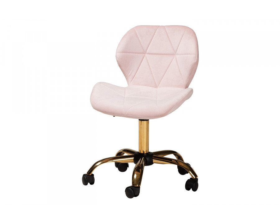 Baxton Savara Contemporary Glam Swivel Office Chair - Blush Pink Velvet