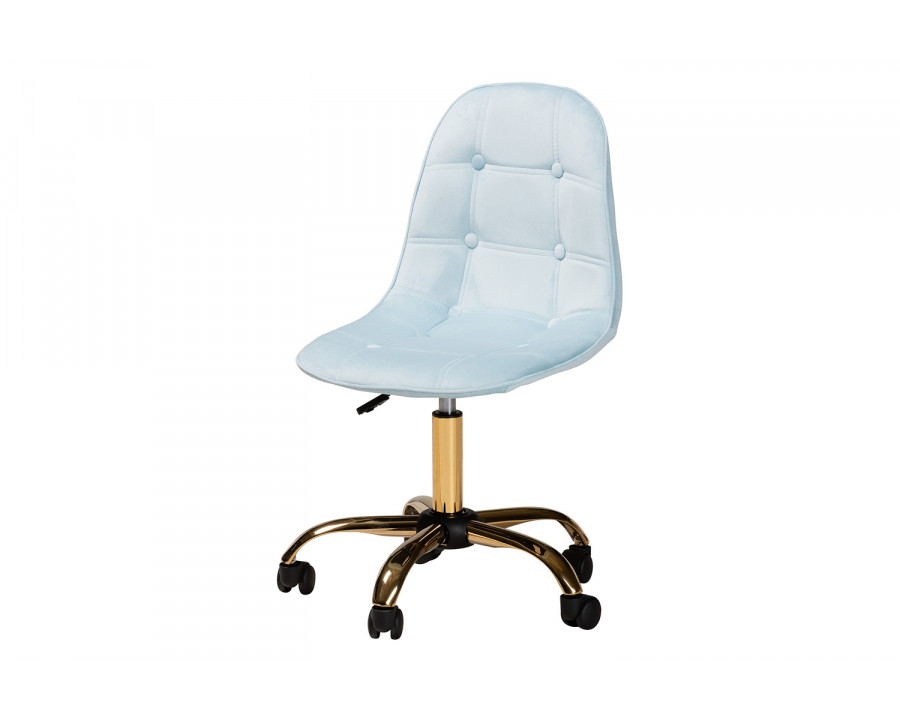 Baxton Kabira Contemporary Glam Swivel Office Chair - Aqua Velvet