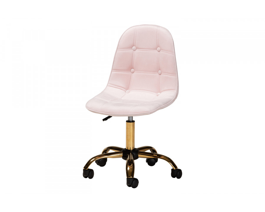 Baxton Kabira Contemporary Glam Swivel Office Chair - Blush Pink Velvet