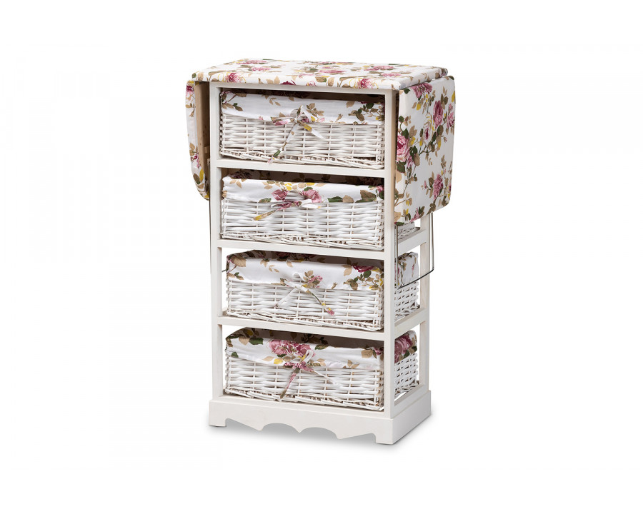 Baxton - Lacole Modern Drop Leaf Ironing Board Cabinet with Woven Storage Baskets