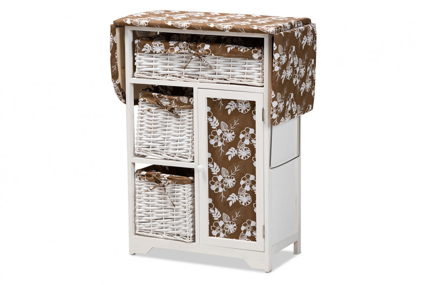 Baxton™ - Abril Modern Drop Leaf Ironing Board Cabinet with Woven Storage Baskets