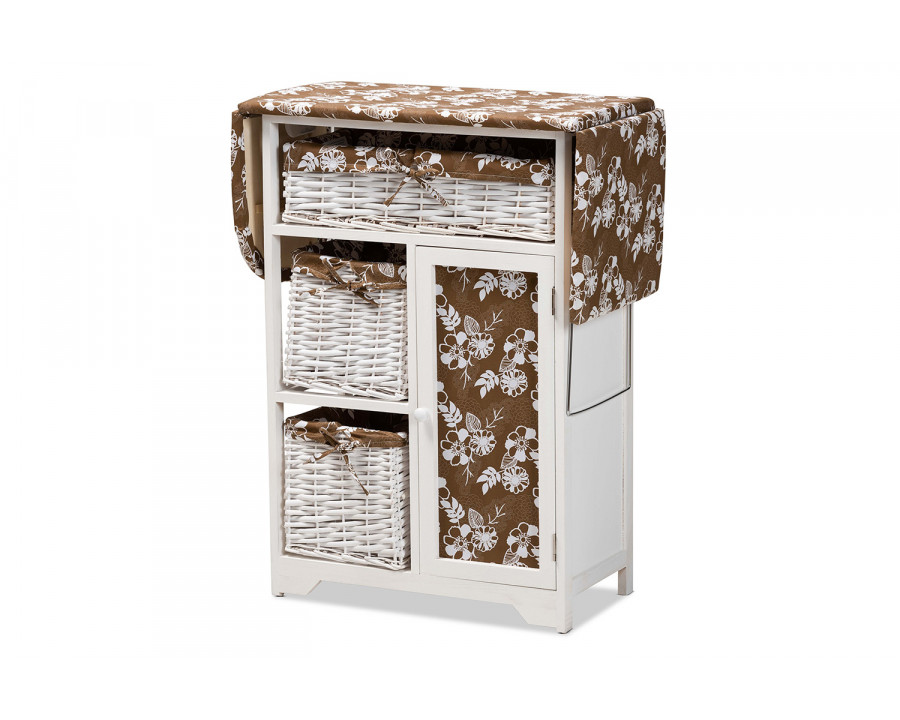 Baxton - Abril Modern Drop Leaf Ironing Board Cabinet with Woven Storage Baskets