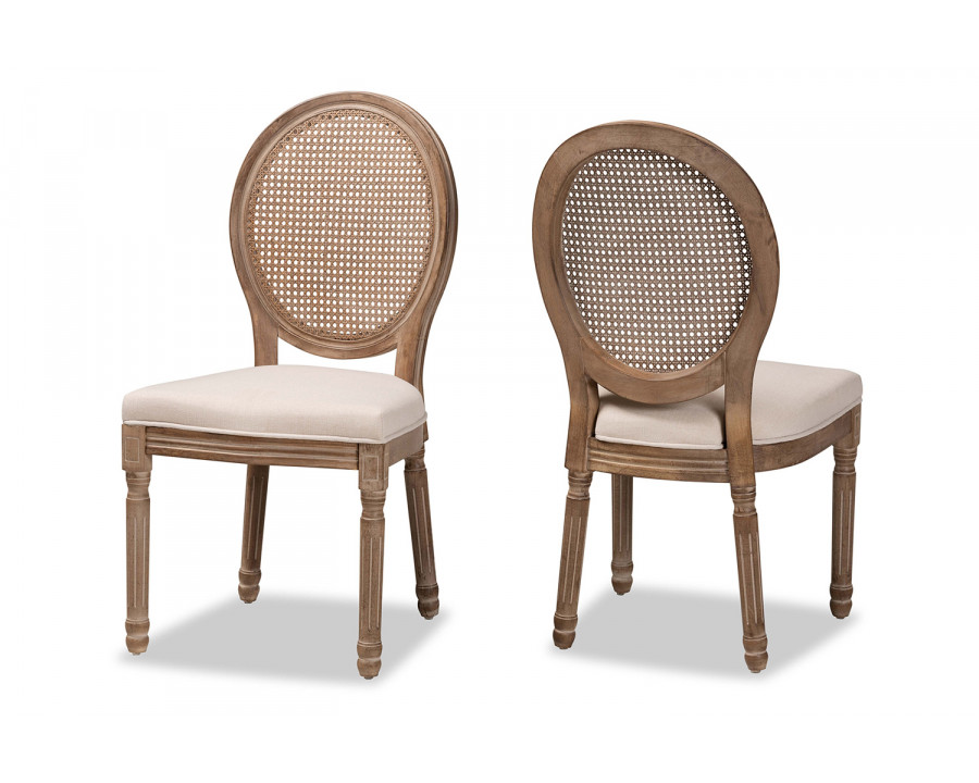 Baxton Louis 2-Piece Dining Chair Set with Rattan