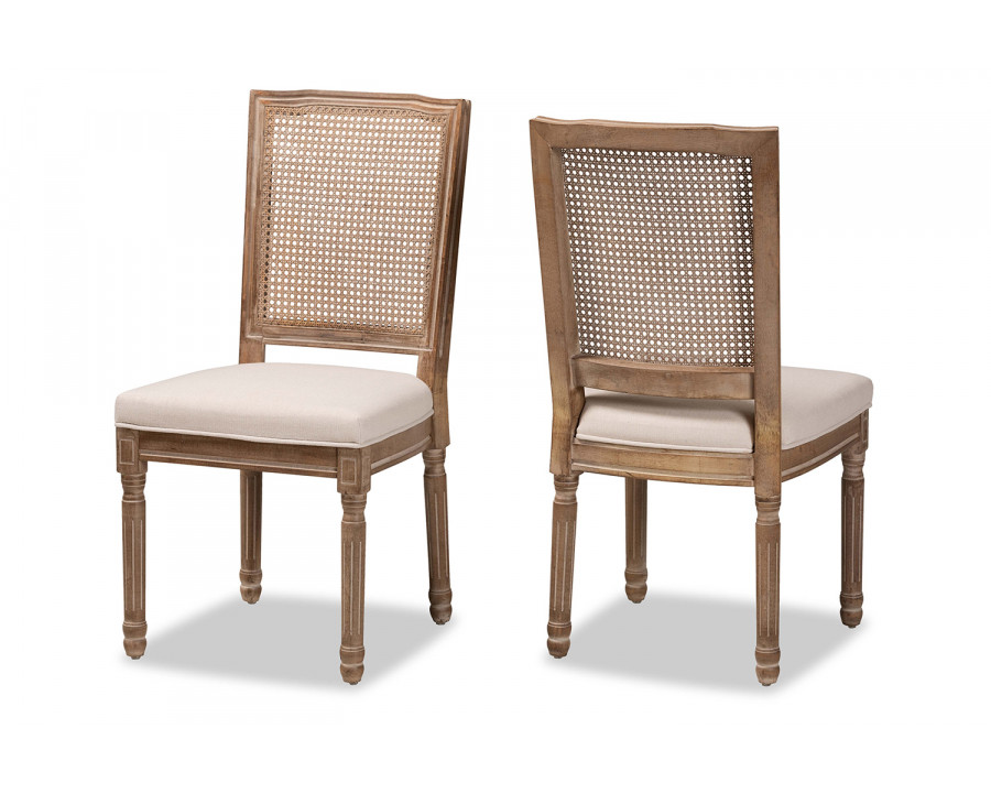 Baxton - Louane 2-Piece Dining Chair Set with Rattan