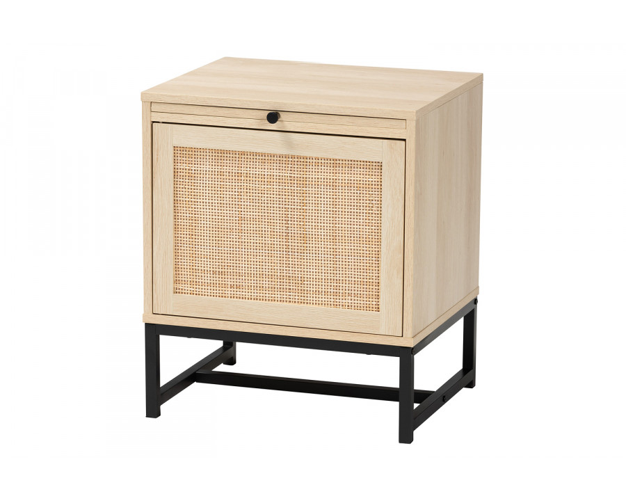 Baxton Caterina Mid-Century Modern 1-Door End Table with Pull-Out Shelf