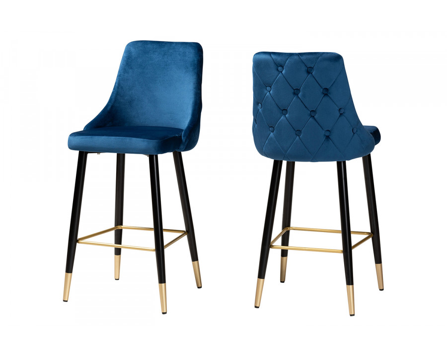 Baxton Giada Contemporary Glam 2-Piece Bar Stool Set - Navy Blue Velvet