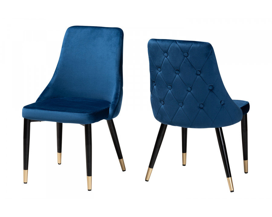 Baxton Giada Contemporary Glam 2-Piece Dining Chair Set - Navy Blue Velvet