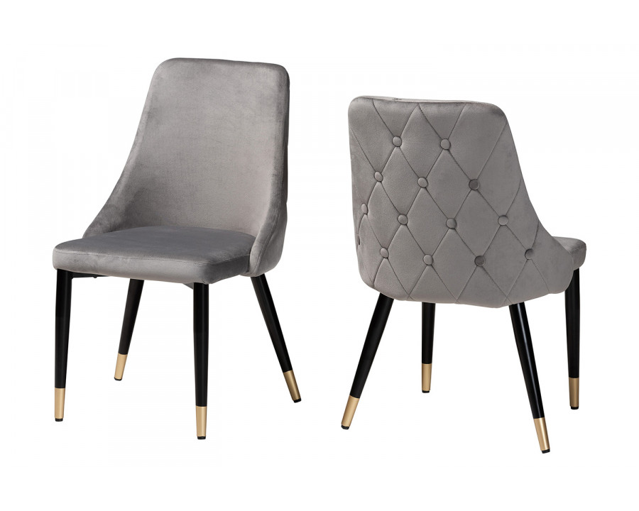 Baxton Giada Contemporary Glam 2-Piece Dining Chair Set - Gray Velvet