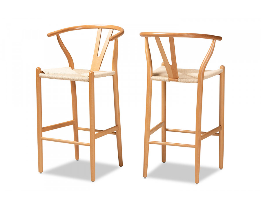 Baxton Paxton Modern 2-Piece Bar Stool Set - Natural Brown