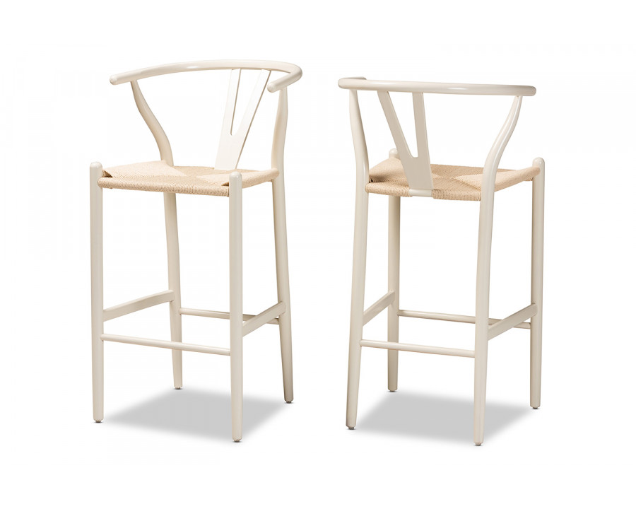 Baxton Paxton Modern 2-Piece Bar Stool Set - White