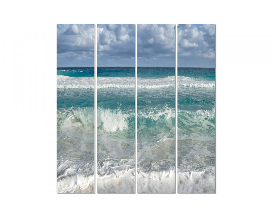 Bellini 4 Piece Acrylic Picture of Foams Sea Water and White Sandy Beach - Multi-Color