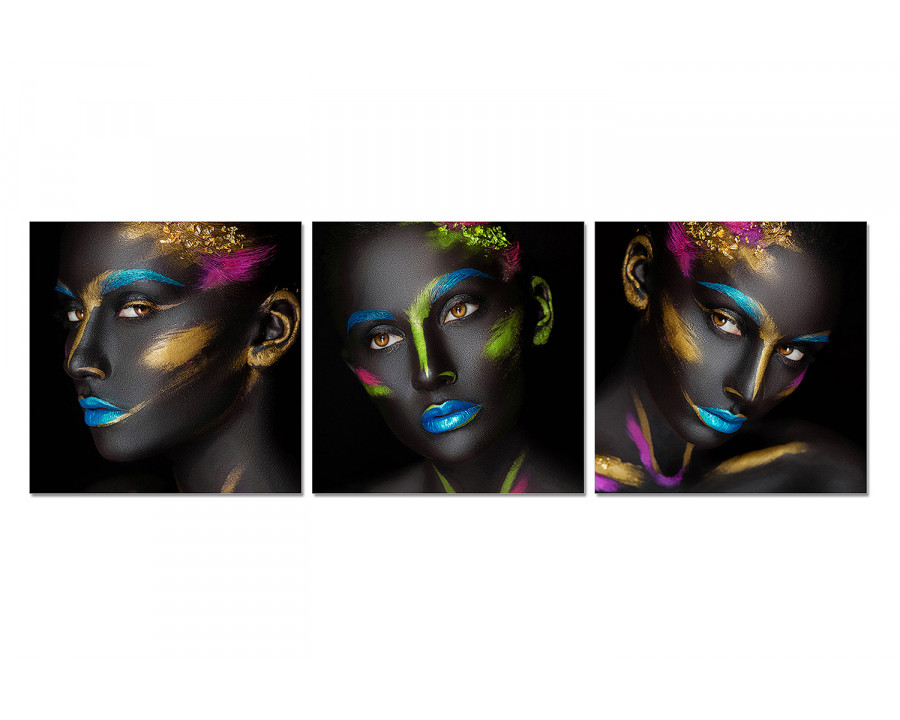 Bellini - 3 Piece Acrylic Horizontal Panel Picture of Her Neon Makeup in Multi-Color