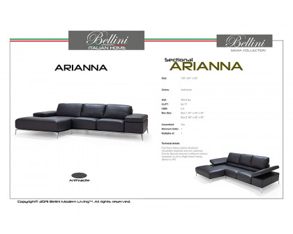 Bellini Arianna Sectional - Anthracite, Left Hand Facing