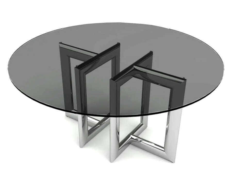 Bellini - Laina Round Dining Table in Smoked Glass/Silver