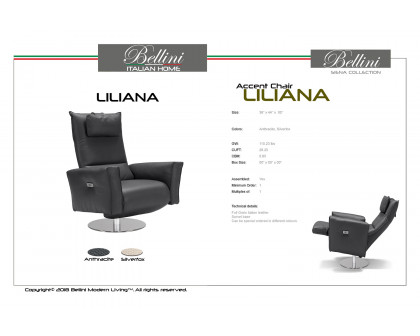 Bellini Liliana Recliner Accent Chair - Anthracite