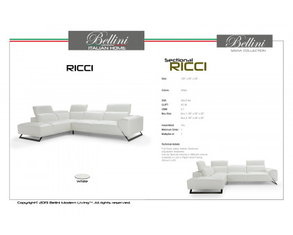 Bellini Ricci Sectional - White, Left Hand Facing