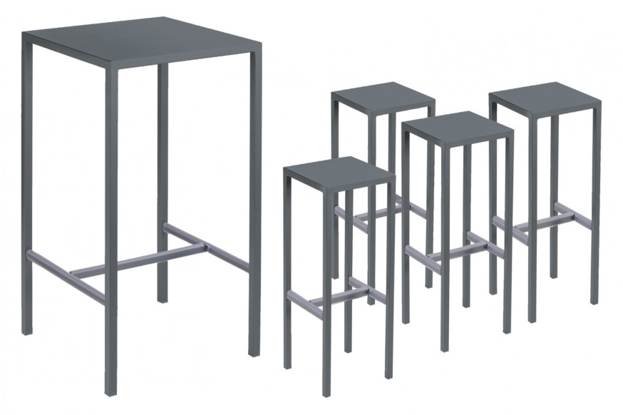 Bellini™ Seaside 1 Bar Table & 4 Barstools Set of 5 - Gray