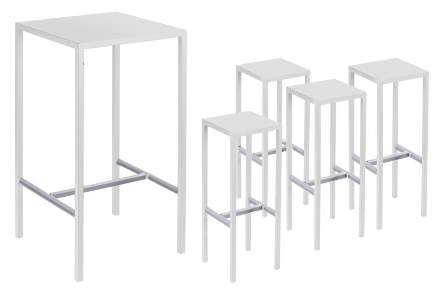 Bellini™ Seaside 1 Bar Table & 4 Barstools Set of 5 - White