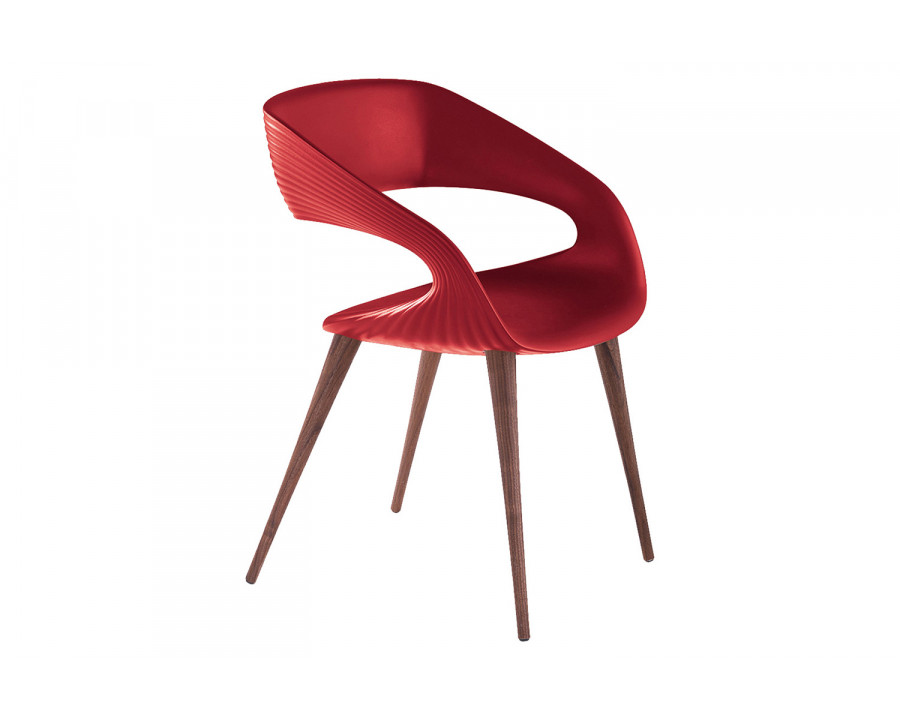 Bellini Shape Dining Chair - Red, with Wood legs