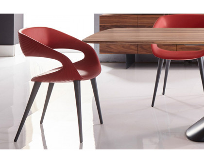 Bellini Shape Dining Chair - Red, with Wood legs