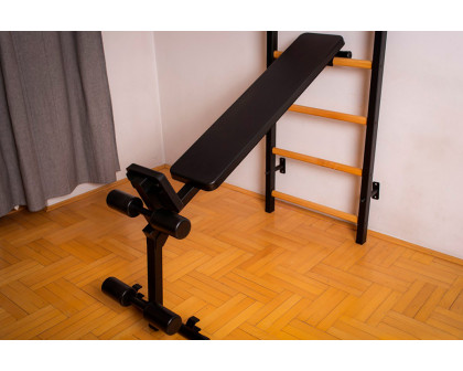 BenchK 733B Wall Bar with Convertible Pull-Up Bar, Dip Bar and Workout Bench - Black/Wood