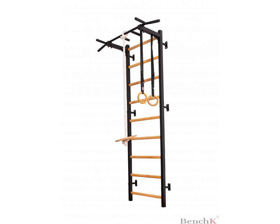 BenchK - 721+A Wood Wall bar with Pull-Up Bar and Gymnastic Accessories