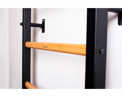 BenchK 211B+A076 Wall Bar with Pull-Up Bar and Gymnastic Accessories - Black/Wood